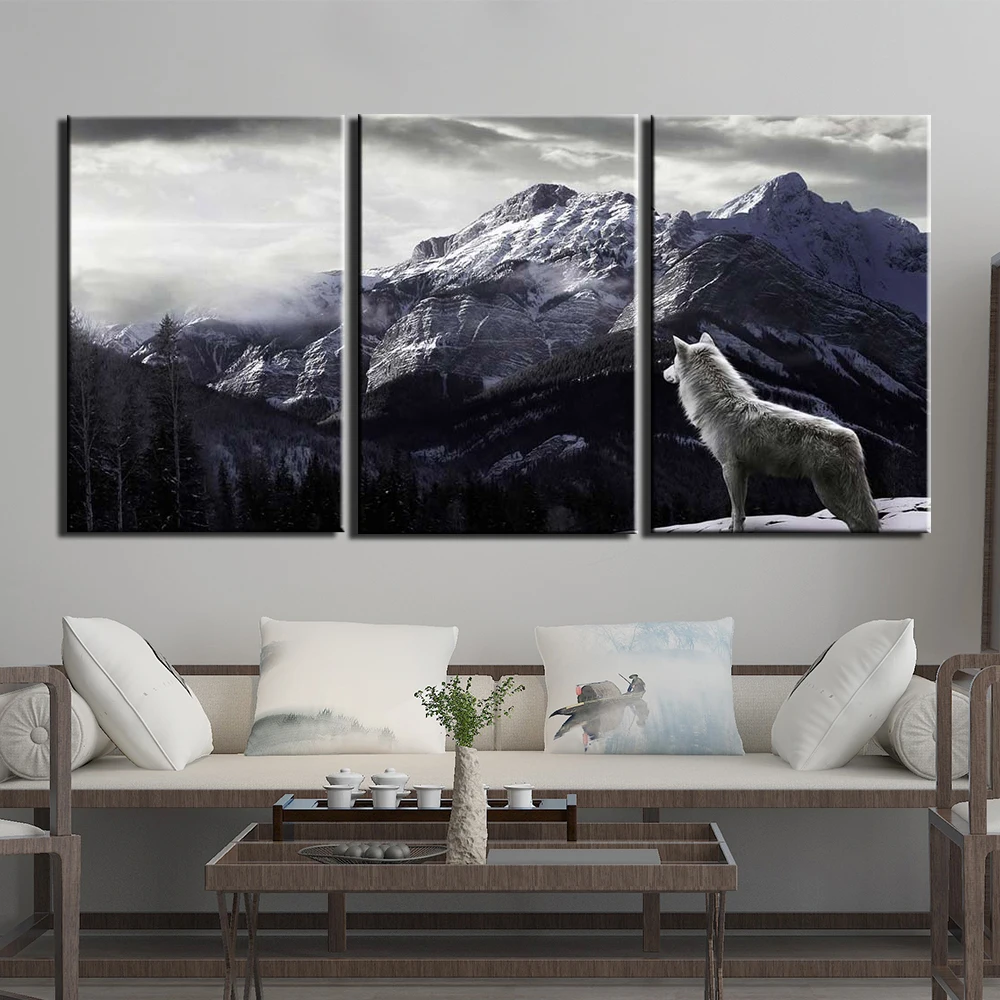 

3Pcs No Framed Snow Mountain Wolf Posters Wall Art HD Pictures Canvas Home Decor Accessories Paintings Living Room Decoration