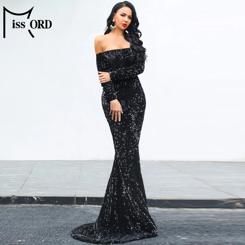 Missord 2021 женское сексуальное платье с открытыми плечами и длинным рукавом