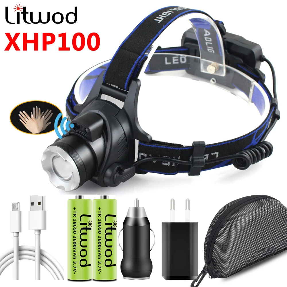 

Самый яркий светодиодный налобный фонарь XHP100 с регулируемым датчиком и переключателем, налобный фонарь, фонарик, фонарик, Головной фонарь, ...