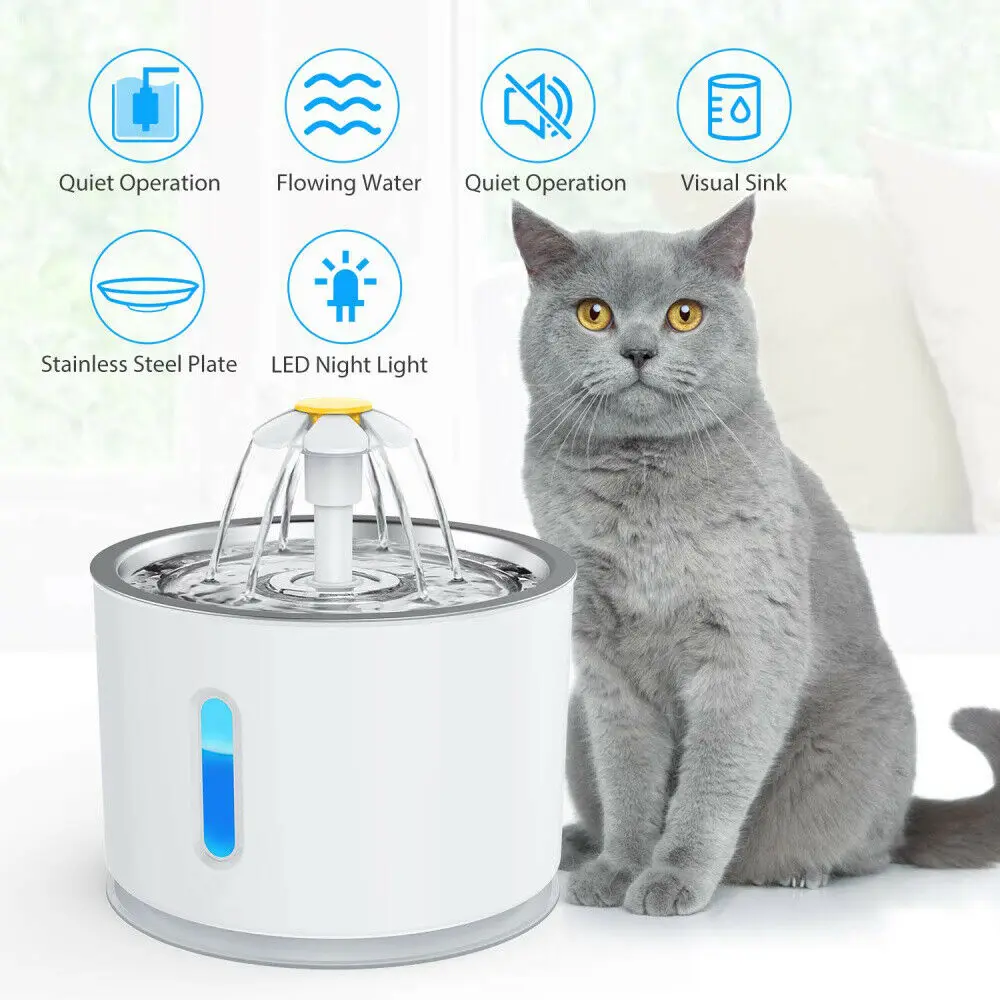 

2.4L Automatic Cat Water Fountain LED Electric Mute Water Feeder USB Dog Pet Drinker Bowl Pet Drinking Dispenser For Cat Dog