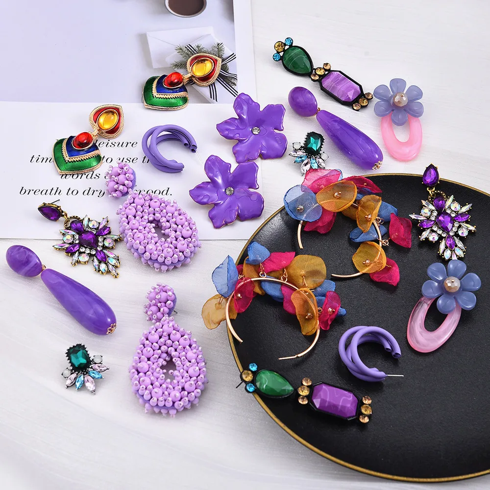 Ztech ручной работы фиолетовые серьги 2021 Женская мода барокко висячие Большой себе