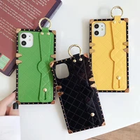 luxury square lambskin wrist soft leather phone case for iphone 11 pro back cover coque case protective for iphone 11 pro max