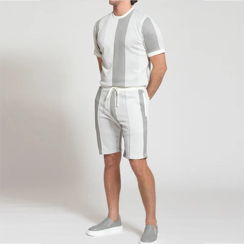 

2021 New Trend Men's Suit Striped European And American Hawaiian Fashion Casual Loose Short-Sleeved Shorts M-XXXL Size