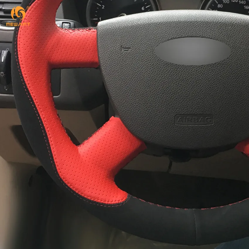 Чехол рулевого колеса автомобиля MEWANT для Ford Focus 2 2005 2011 красный кожаный черный