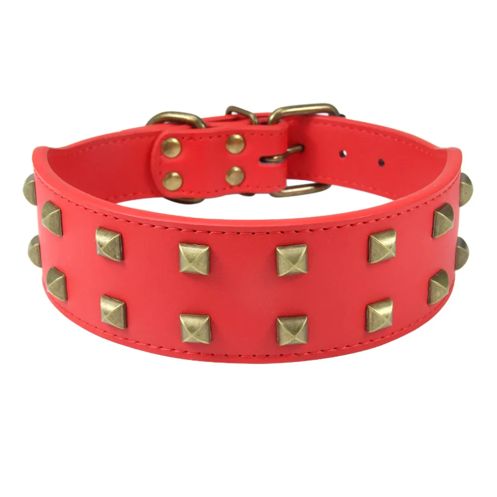 Red Dog Collar Высокое качество, 2 дюйма, ширина, микрофибра, большой ошейник для собак, заклепки, шейный ремень, регулируемые ошейники для домашних животных, для средних и больших собак, Pitbull, L-3XL, мягкие - Цвет: Red Dog Collar