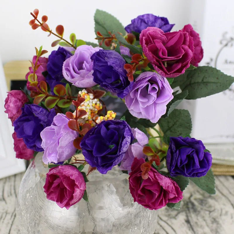 1 букет 21 голова роза цветы в сдержанном стиле искусственная Роза шелк цветок