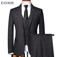 plus size 6xl formal business costume homme plaids suit three piece slim fit mens wedding suit for groom tuxedo man
