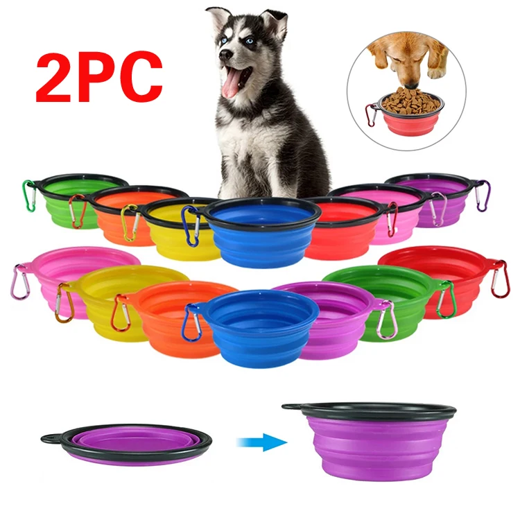 

Dog Travel color Silicone Bowl Portable Foldable Collapsible Pet Cat Dog Food Water Feeding Travel Outdoor Bowl Pet Accessories