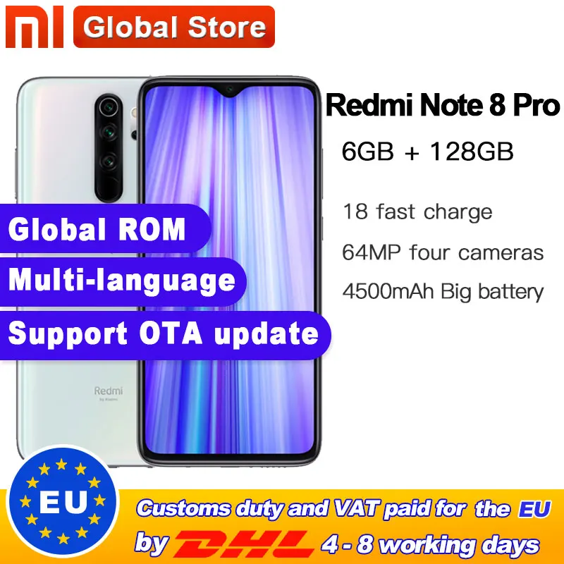 Оригинальный Смартфон Xiaomi Redmi Note 8 pro глобальная прошивка 6 ГБ 128 MTK Helio G90T 4500 мАч 64 мп