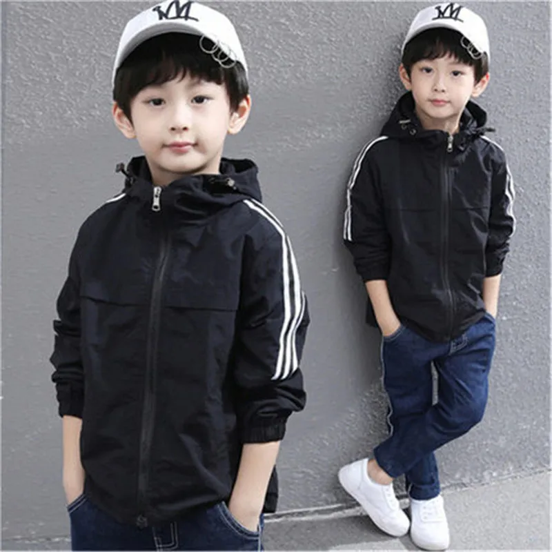 

Children Spring Autumn Thin Black Blue Jacket Kid Long Sleeved Cartoon Thin Hooded 2-14Y Boy Girl Cute Zipper Shirt Windbreaker