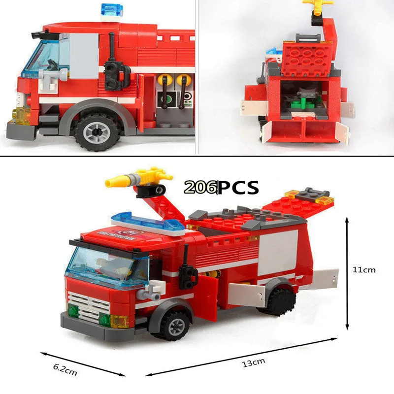 

8in1 City Fire Truck Model Building Blocks Car Helicopter Firefighting Set Fireman Figures Bricks Construction Toys for Children