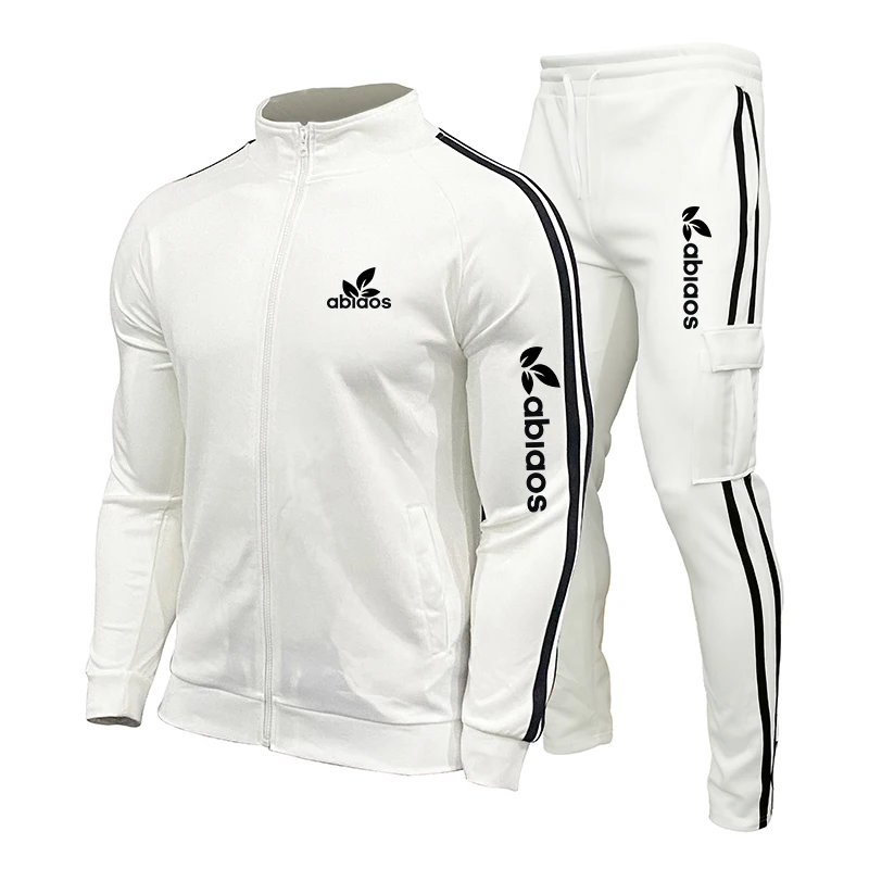 

2022 Spring New Brand LOGO Men's Zipper Cardigan Jacket + Sports Pants Suit Striped Running Gym Basketball Jogging 2-Piece Set