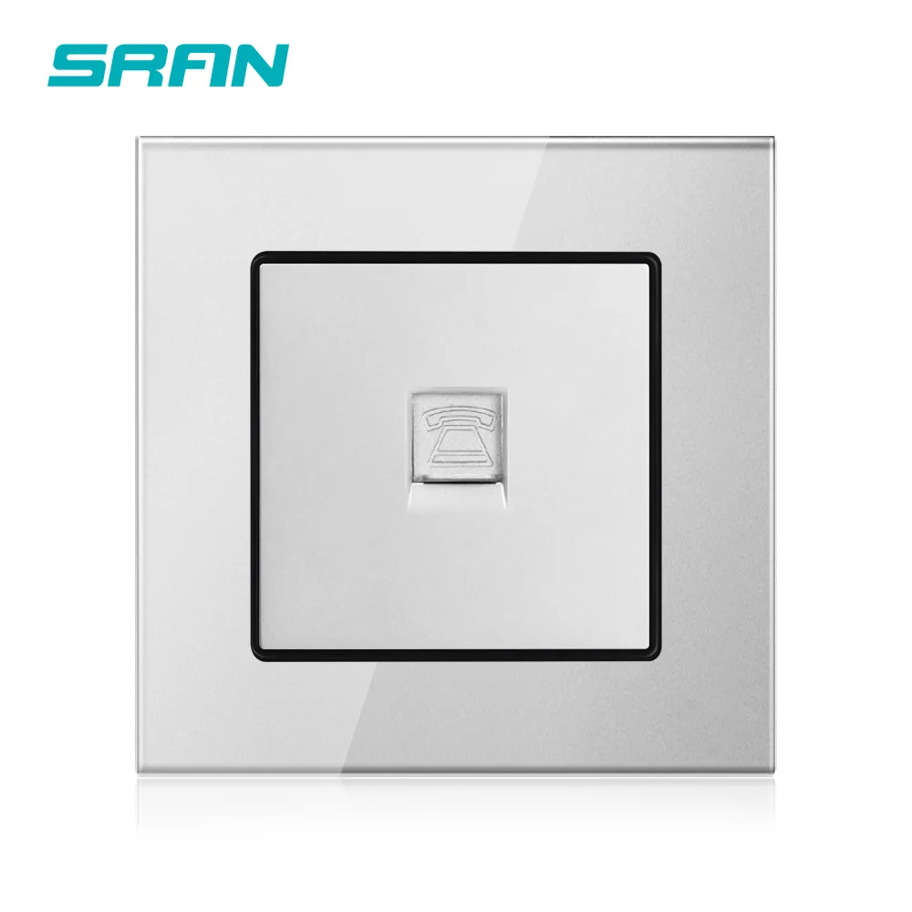 Настенная телефонная розетка SRAN прозрачная панель из закаленного стекла 86 мм х