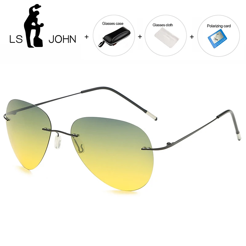 Фото Мужские солнцезащитные очки ночного видения LS JOHN ультралегкие титановые с