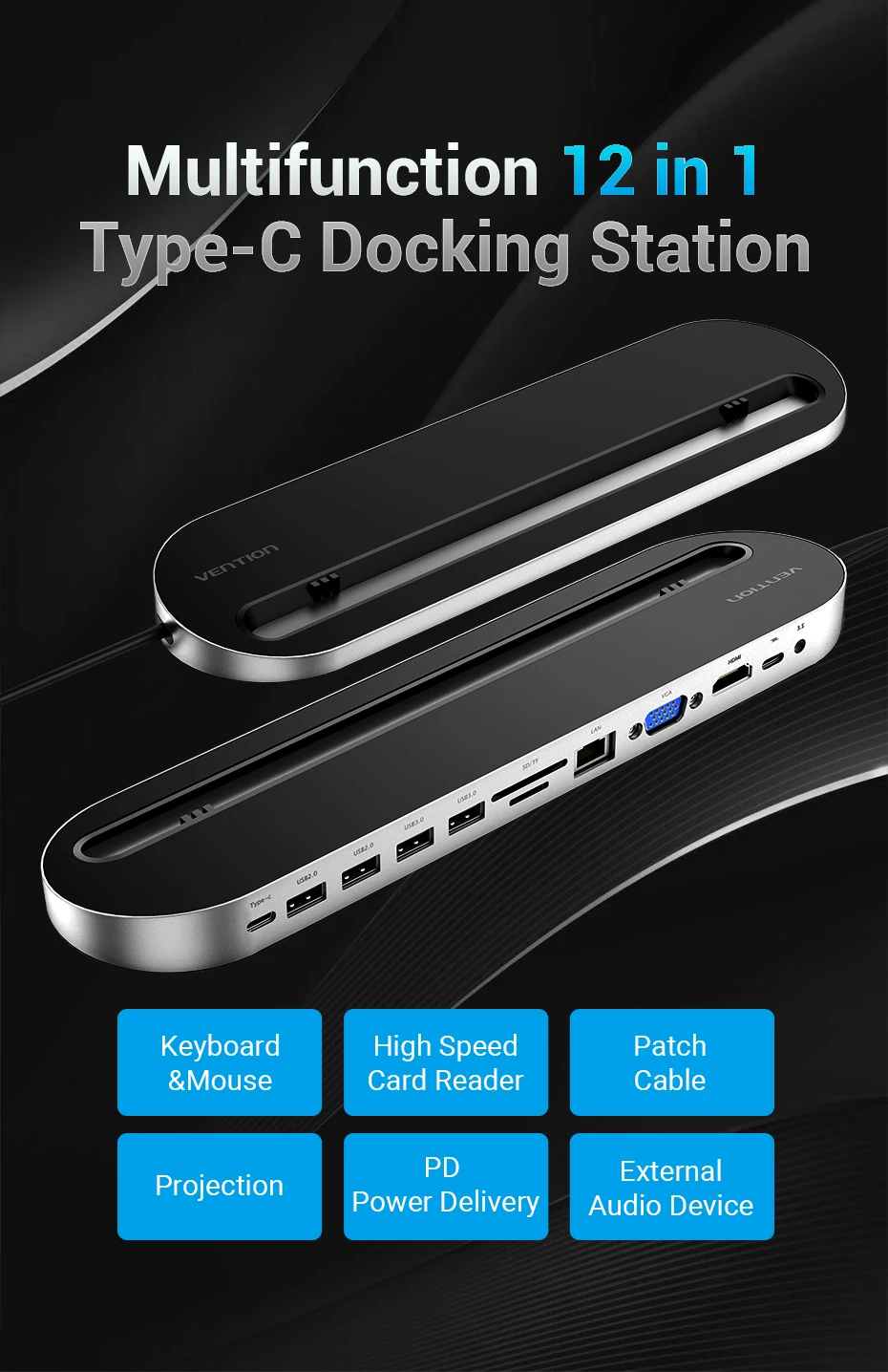 Vention все-в-1 взаимный обмен данными между компьютером и периферийными устройствами с hub-адаптера Тип C до USB 3,0 VGA HDMI RJ45 SD/TF карты PD адаптер для MacBook Pro