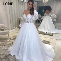 lorie boho wedding dresses off the shoulder long puff sleeves vintage lace wedding gown beach bridal dress vestidos de novia