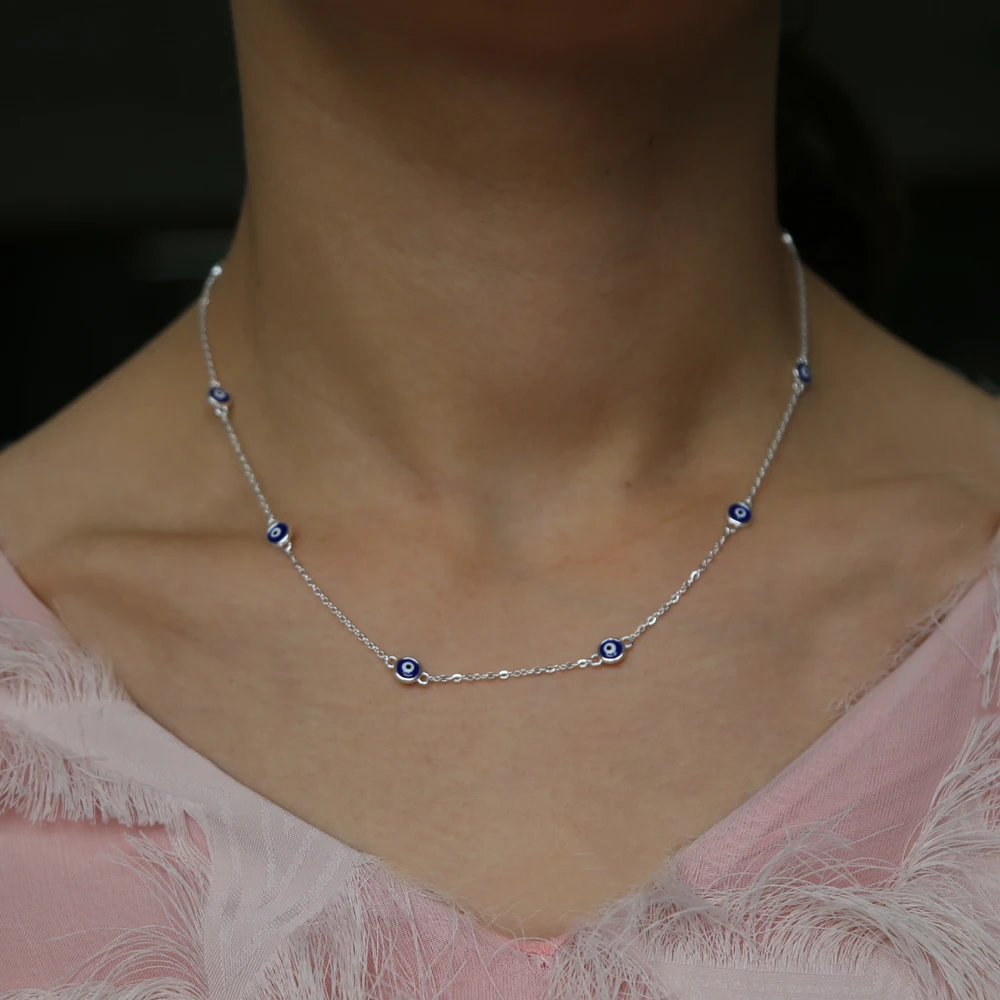 Женское ожерелье из серебра 925 пробы с синей эмалью|Ожерелья| |
