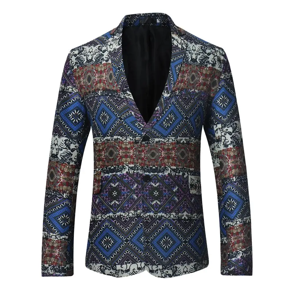 Мужской блейзер с принтом в национальном стиле брендовый приталенный