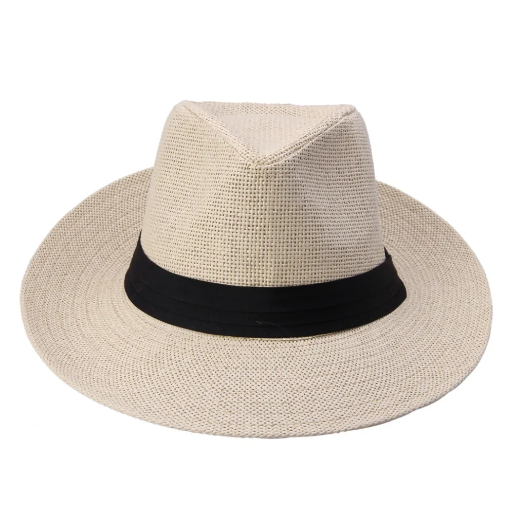 

Hot Fashion Summer Casual Unisex Beach Trilby Large Brim Jazz Sun Hat Panama Hat Paper Straw Women Men Cap With Black Ribbon