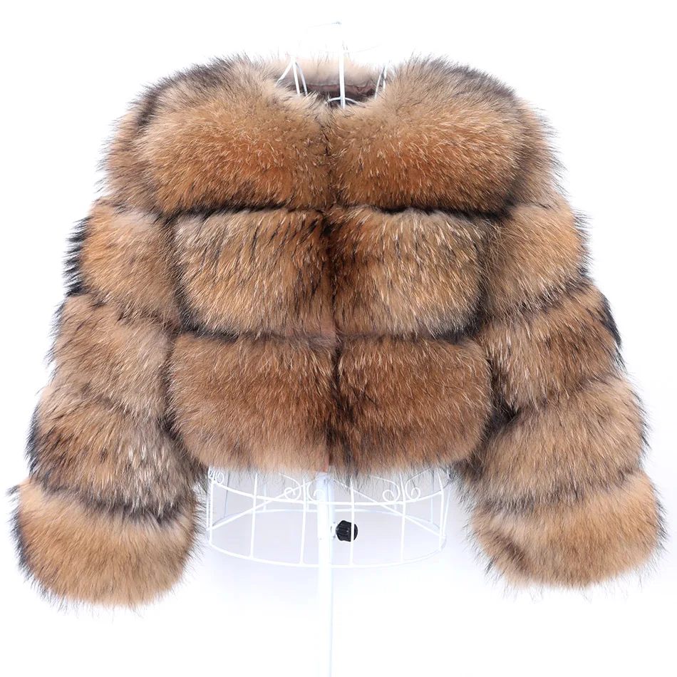 

2021 New Real Fur Coat 100% Natural Fur Jacket Female Winter Women Warm Leather Raccoon Fur Coat High Quality Fur Vest Sleeve 60