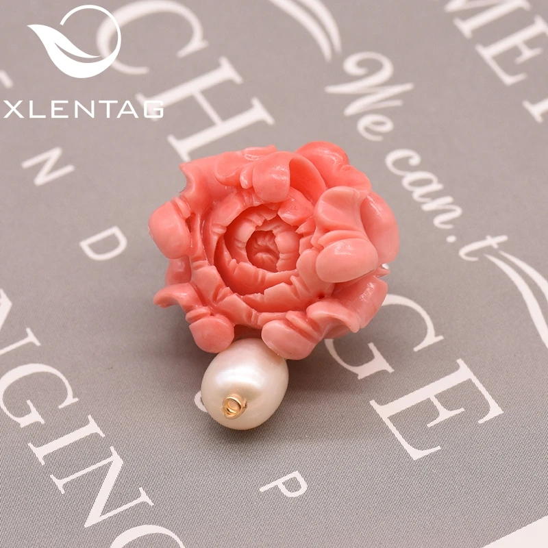 XlentAg 100% маленькая брошь с белым жемчугом и рельефным изображением пыльцы