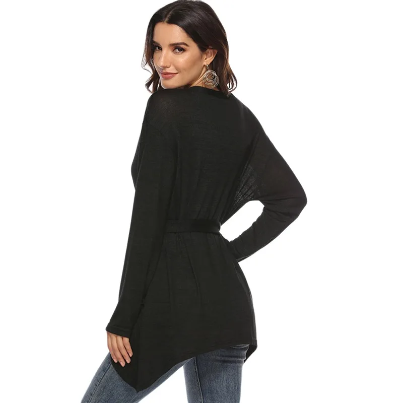 Женский кардиган с длинным рукавом поясом |