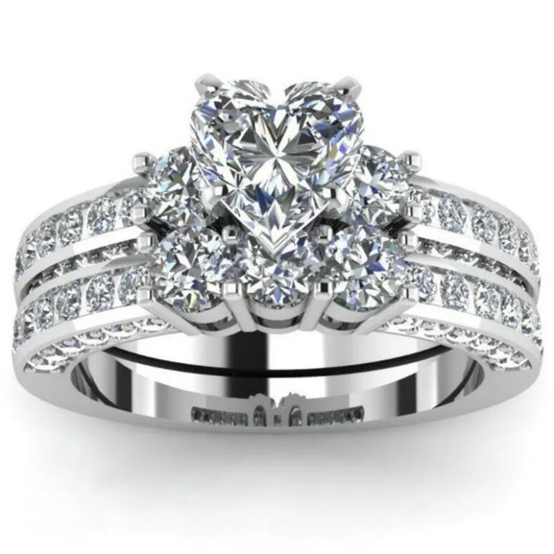 

Luxury heart-shaped zircon ring necklace earrings set female romantic dating wedding accessories charm temperament jewelry gift