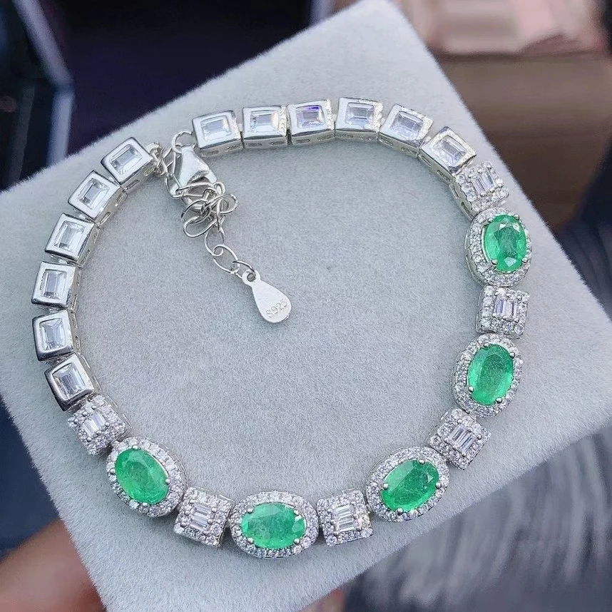 

MeiBaPJ роскошный настоящий натуральный Изумрудный браслет из драгоценных камней браслет из серебра 925 пробы с зеленым камнем для женщин ювели...
