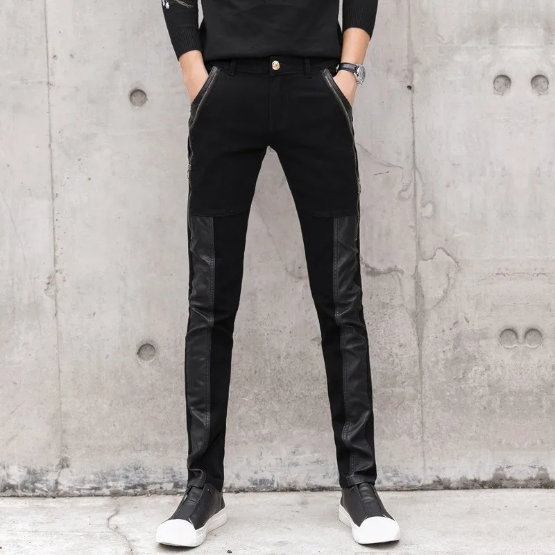 Брюки-Карандаш мужские из искусственной кожи модные облегающие брюки денима на