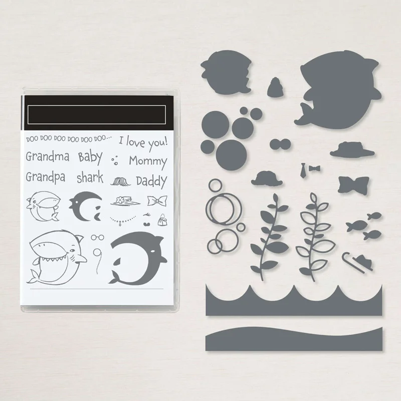

Clear Stamps And Cutting Dies Shark Frenzy Grandma Baby Mommy Daddy For DIY Scrapbook Photo Album Craft Card 2021New