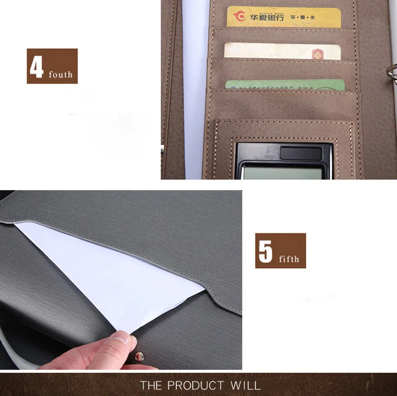 A4 Padfolio файл зажим для шкафа роскошный скоросшиватель фишарио Органайзер держатель деловые кольца менеджер портфель на молнии спиральная записная книжка
