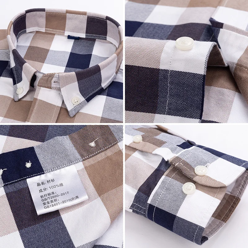 

Camisas 2020 New Spring Autumn Plaid Lapel Shirt Business Casual Fashion 100% Cotton Buttons Single pocket Shirts for Men