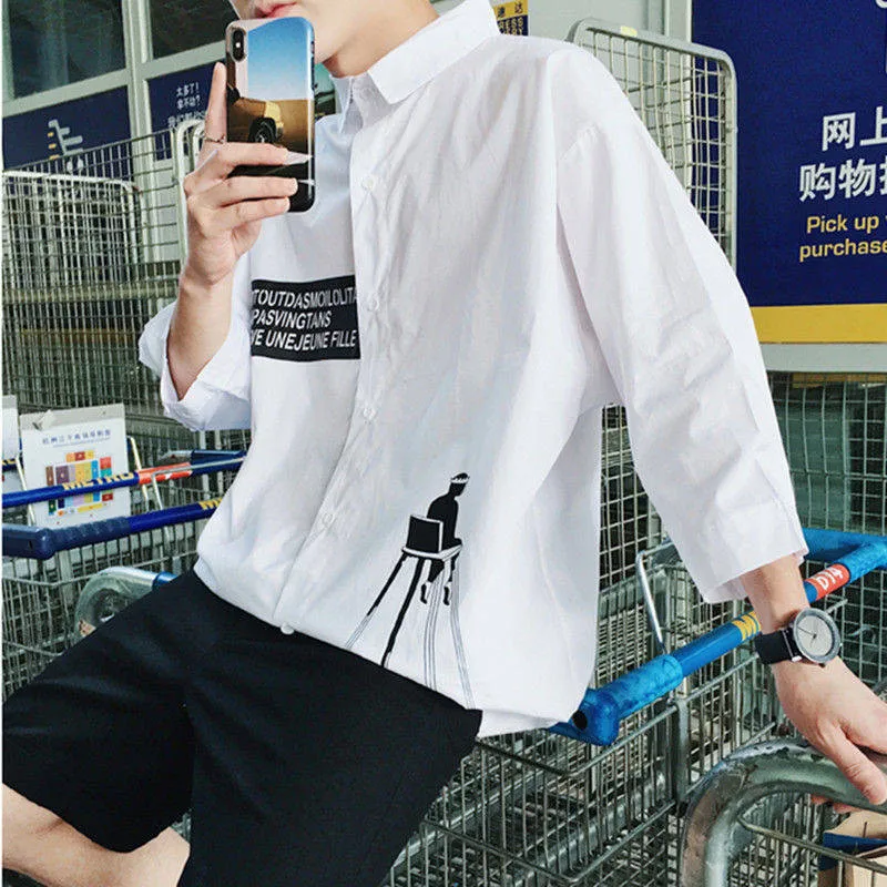 

Japan Harajuku Shirts Korean Style Short Sleeve Shirt Japanese Print Shirt Casual Mens Blouses 2020 Male Hip Hop Shirt for Boys