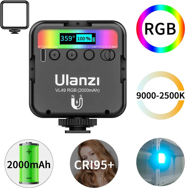Ulanzi-luz em Cores Led para Vídeo tipo c Potência Magnética 2500k-9000k 800lux