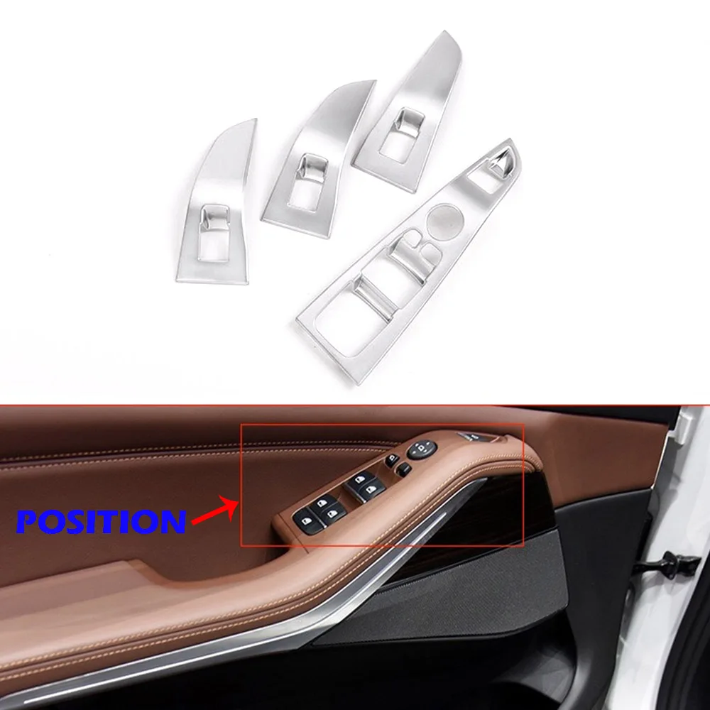 

JEAZEA 4Pcs ABS Silver Window Lifter Control Switch Decor Armrest Panel Frame Cover Sticker Fit for BMW X5 2019 Car Accessories