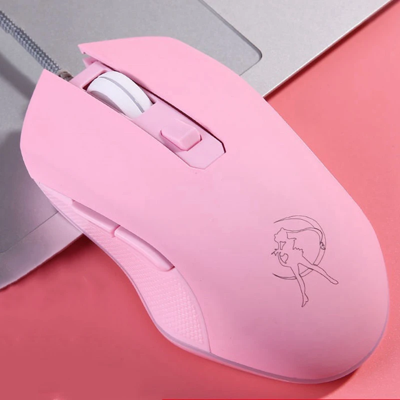 

Computer Gaming Mouse Optical Wired Ergonomic Mause Colorful Backlit 3200 DPI 6 Buttons Pink Cute Gamer Mice For PC Laptop Girl