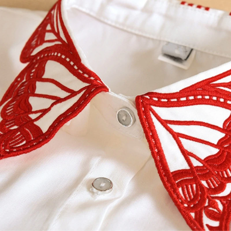 

Women Butterfly Embroidery Lapel False Fake Collar Button Down Detachable Half Blouse Top Dickey Decorative Clothing