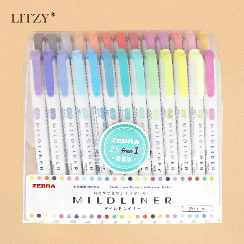 25 color set 25 цветов японская Зебра Mildliner набор двуглавый маркер ручка мягкий рисунок Искусство Маркер ручки зебра мягкая строчка канцелярские принадлежности - Цвет: 25 color set