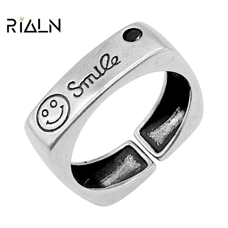

Square Adjustable Smiley Face Lady Ring 925 Silver Simple Jewelry Jewelry Daily Matching Gift Jewelry Party
