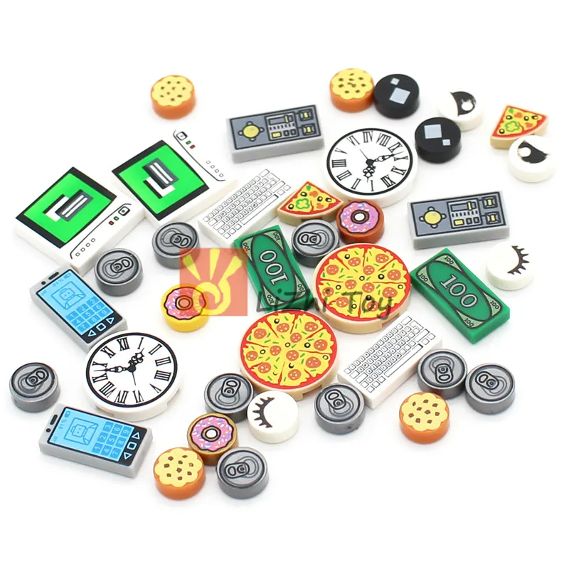 MOC Parts пицца печенье плитка 1x2 с контрольным экраном 3069 строительные блоки игрушки