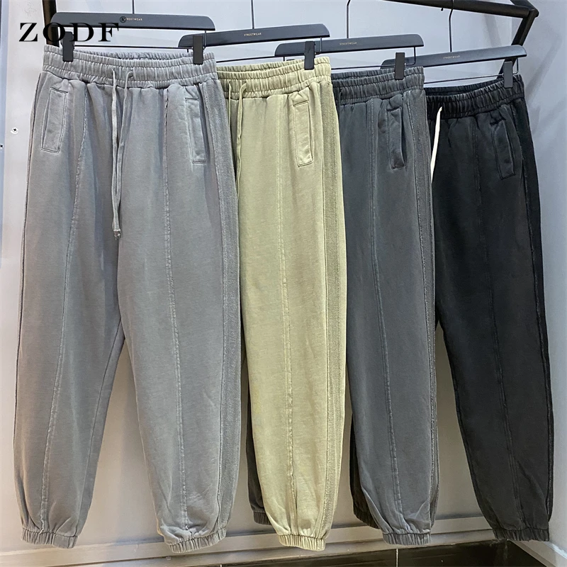 

ZODF New 2022 400gsm Cotton Patchwork Sweatpants For Men Unisex Loose Heavy Weight Knitted Pants High Street Trousers HY0098