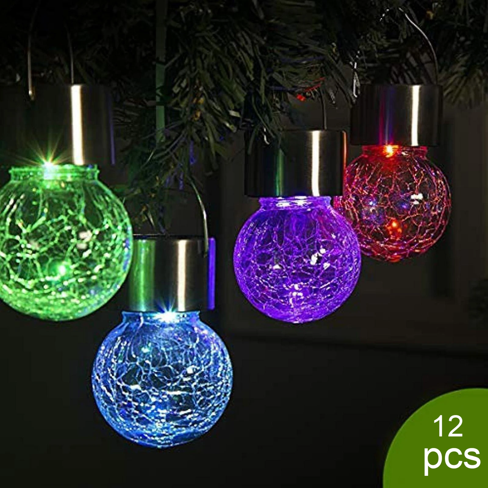 

12Pcs Solar Lights Outdoor Waterproof Hanging LED Solar Powered Crackle Glass Ball Lamp for Garden Patio Path Party Decor