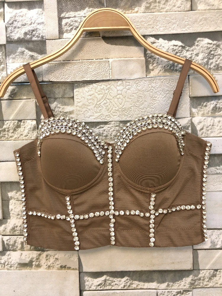 Sexy Tube Top New Summer Beads Lady Mesh Jewel Diamond Chain Breath Push Up Halter Top Women's Bustier Bra Cropped Tops