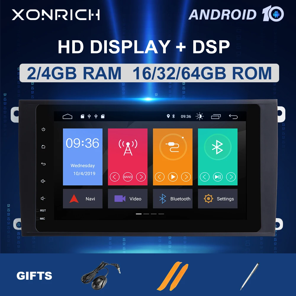 Автомобильный мультимедийный плеер 4 Гб 2 Din Android 10 для Porsche Cayenne GTS 2003 2010 GPS