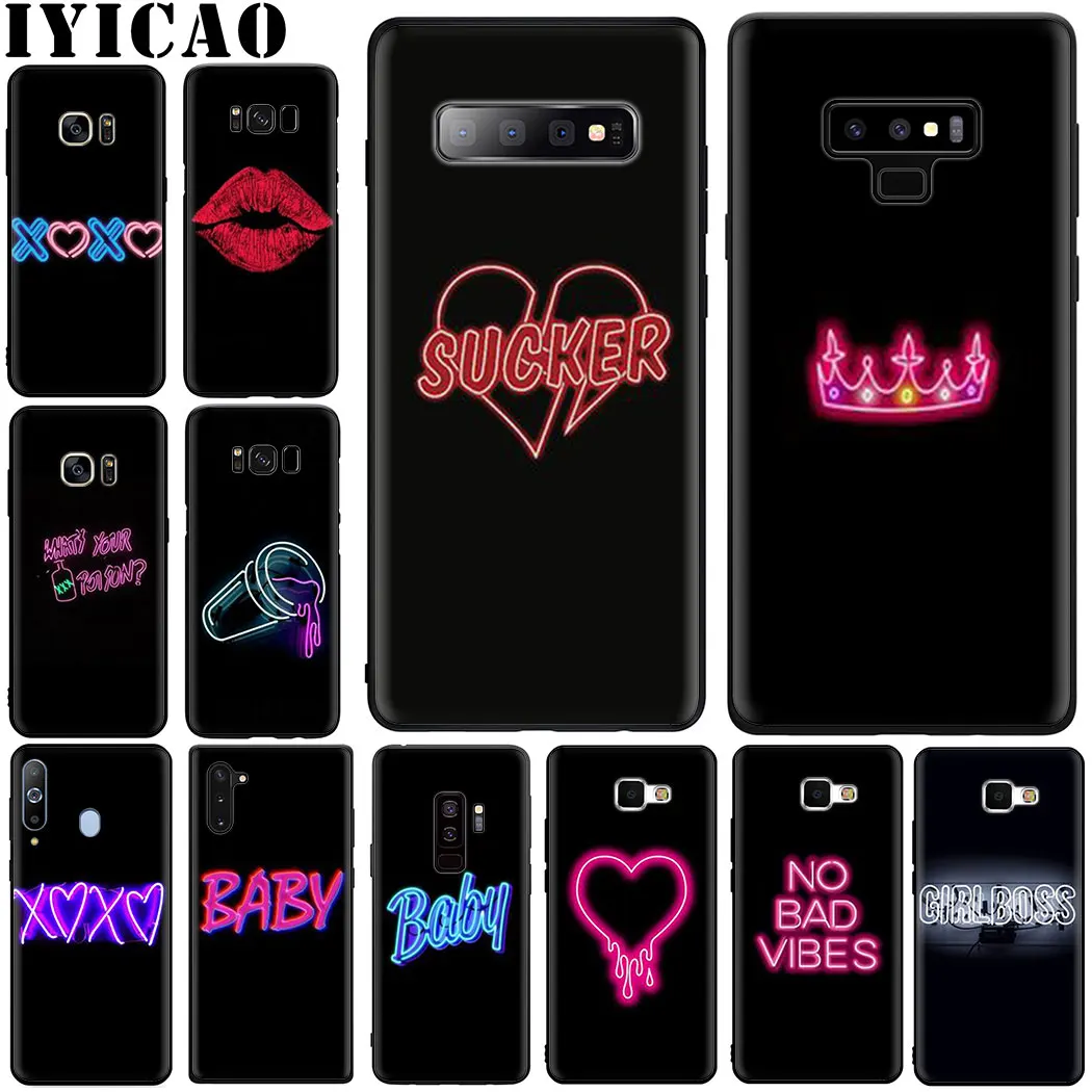 Неоновый светильник цитаты мягкий чехол для samsung S6 S7 S8 S9 S10 край плюс S10e Note 8 9 10