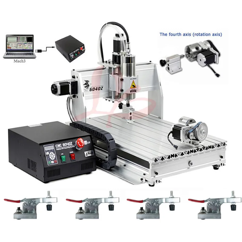 CNC 6040 USB 4 оси машина для резьбы по дереву 1.5KW с водяным охлаждением двигателя