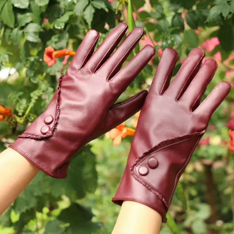 Женские зимние перчатки из искусственной кожи однотонные теплые натуральной