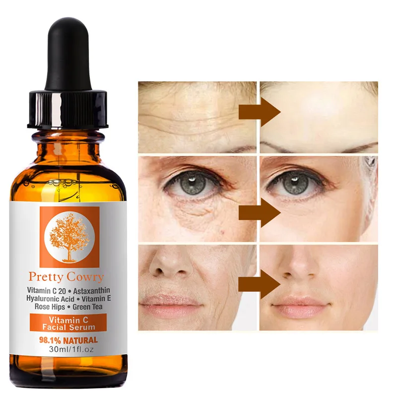 

Natural Vitamin C Whitening Face Serum Hyaluronic Acid Lighten Spots Brightening Facial Skin Essence Fade Dark Spots Care