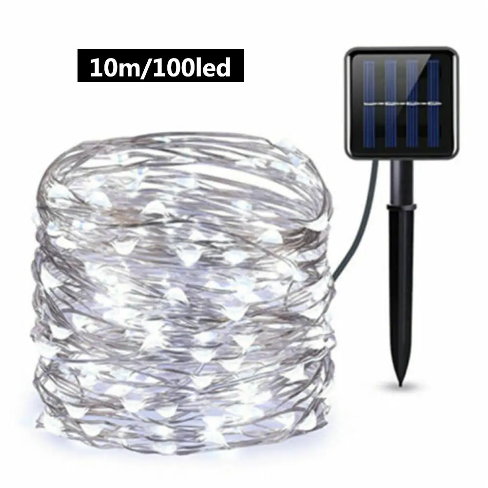 10m light white 60/100 светодиодный светильник на солнечной батарее, сказочная гирлянда, светильник из медной проволоки, наружная водонепроницаемая рождественская гирлянда, светильник, декор для сада - Испускаемый цвет: 10m light white