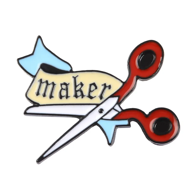 

Red scissors tailor cartoon pin enamel fashion brooch badge
